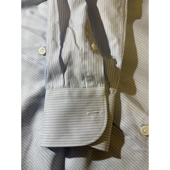 Brioni Men's Dress Shirt Blue/White Striped Silk Cotton Long Sleeve Button Up - Picture 8 of 16